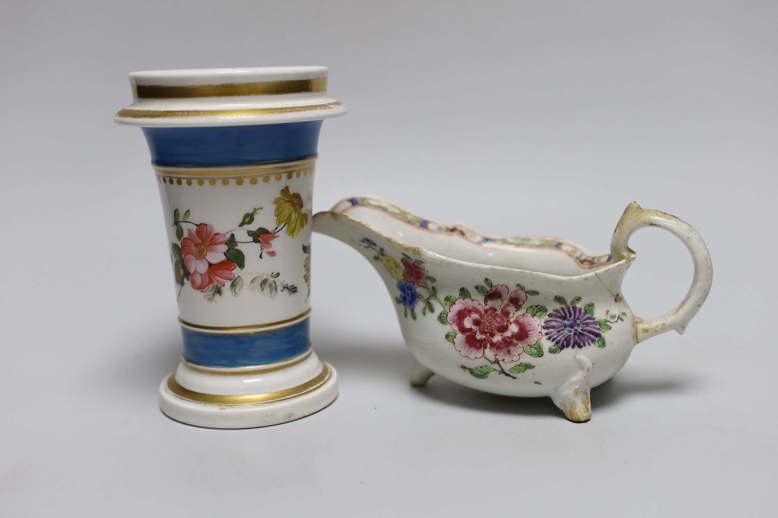 A Bow sauce boat, c.1760, 17.5cm and a 19th century English spill vase, c.1830
